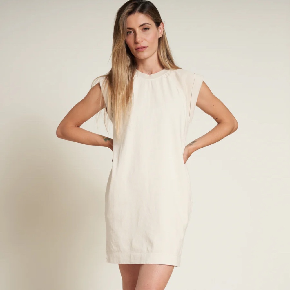 Rowan Estelle Cotton Cap-Sleeve Dress with Pockets in Color Bone | Medium